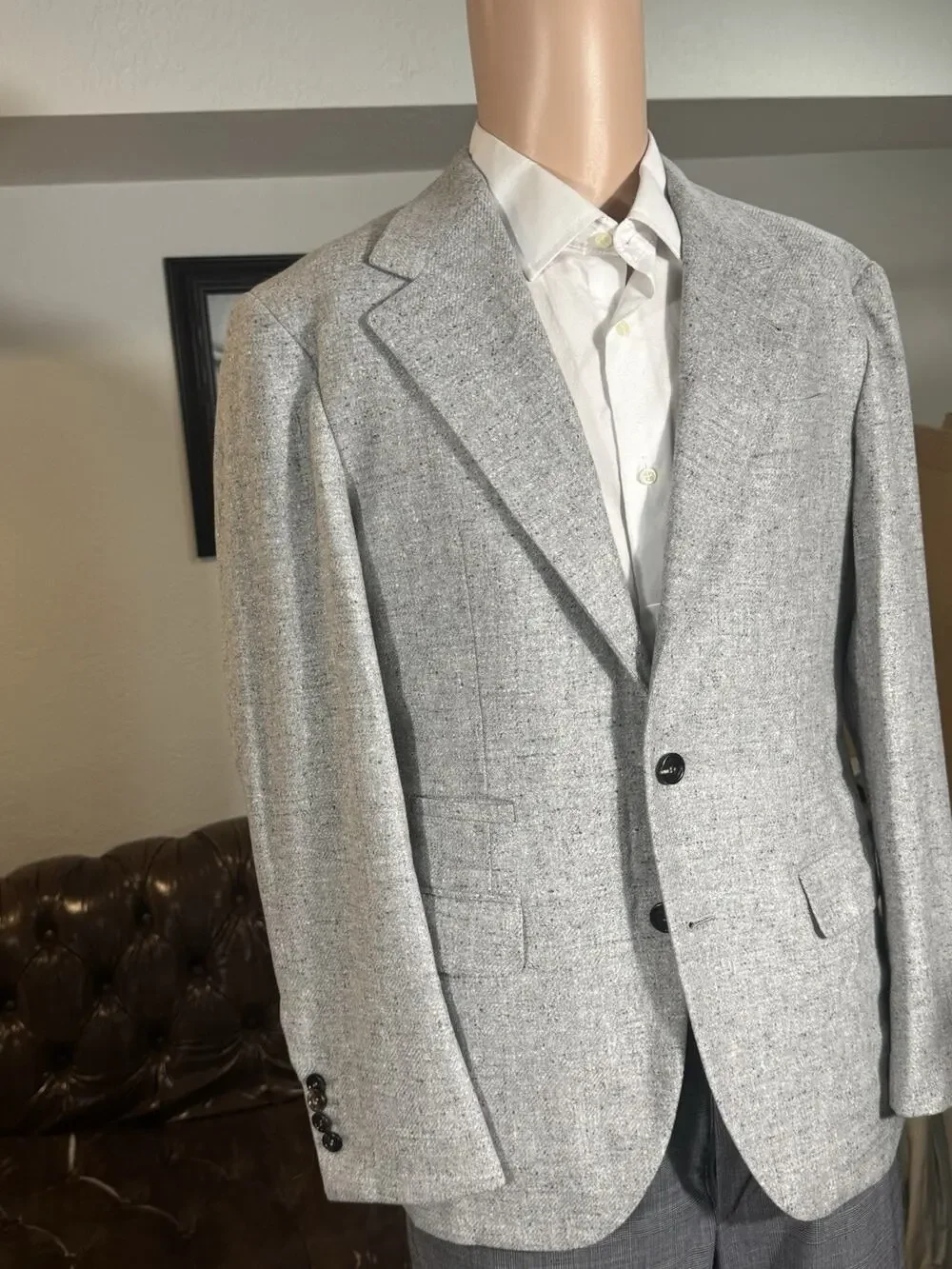 Brunello Cucinelli Light Gray Flannel Tweed Blazer 50 40R Wool Cashmere